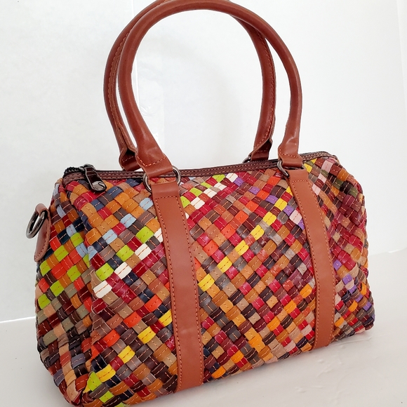 Bags Womens Colorful Woven Shoulder Bag Genuine Leather Crossbody